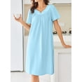 thumbnail image 3 of Avidlove Cotton Nightgowns for Women with Pocekts Short Sleeve House Dress Embroidered Neckline Night Gown Sleepwear Pleated Lounge Mumu Dress, 3 of 6