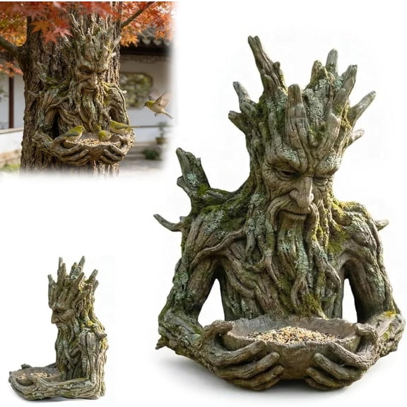 The Quiet Offering Tree Elves Bird Feeder 2026, Weather Resistant Resin Sculpture, Hidden Hook, Tree-Mounted Yard Art, Gift for Bird Lovers