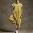 thumbnail image 3 of Jumpsuits for Women Workwear Romper Stripe Zipper Casual Stand Collar Short Sleeve Wide Leg Jumpsuit Loose Elastic Cuffed Jogger One Piece Jumpsuit, 3 of 6