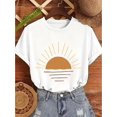 thumbnail image 1 of [Smooth Texture] Women's Casual Sunrise Graphic Tee - Green, Short Sleeve, Round Neck, Polyester, Machine Washable - Perfect for Spring/Summer/Fall, Casual Wear|Round Neckline|Nontransparent Materia, 1 of 7