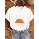 thumbnail image 1 of [Smooth Texture] Women's Casual Sunrise Graphic Tee - Green, Short Sleeve, Round Neck, Polyester, Machine Washable - Perfect for Spring/Summer/Fall, Casual Wear|Round Neckline|Nontransparent Material, 1 of 6