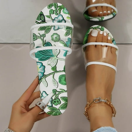 

FITORON Womens Slippers- Outer Wear Ladies Casual Flat Color Transparent Sandals Green 40