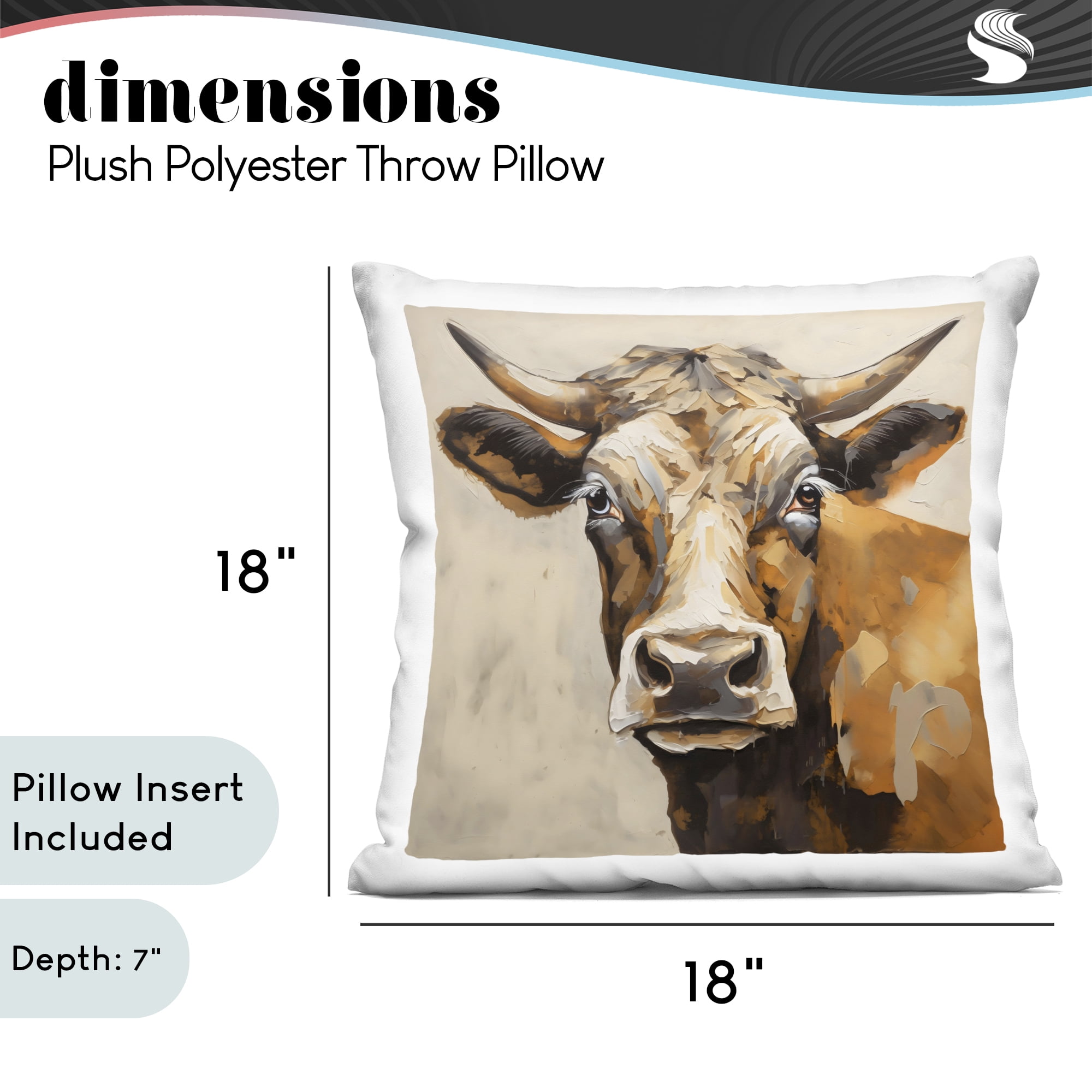Stupell Industries Beautiful Brown Bovine Decorative Printed Throw Pillow, design by Creative Studio, 18 x 7 x 18