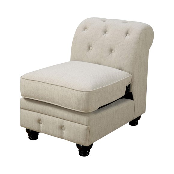 24/7 Shop at Home Abrilson Fauteuil Traditionnel Rembourré Capitonné Sans Accoudoirs, Ivoire