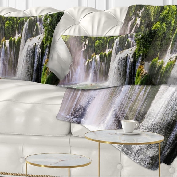 Designart Krka Waterfall Landscape - Abstract Throw Pillow - 12x20