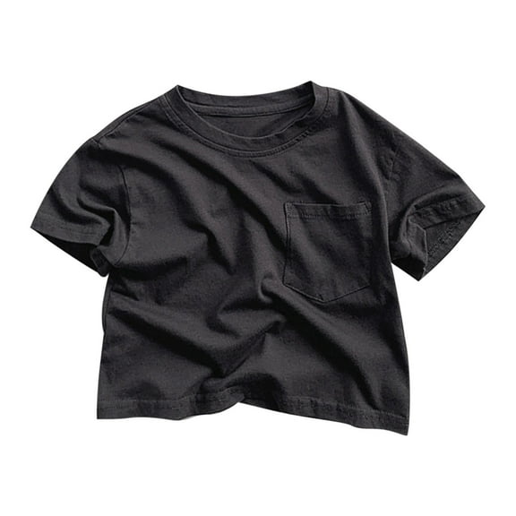 Ohufall Kid Tops For Boys Girls Summer Solid Color T-shirt Casual Round Neck Top T-shirt With Pocket ,2-10 Years