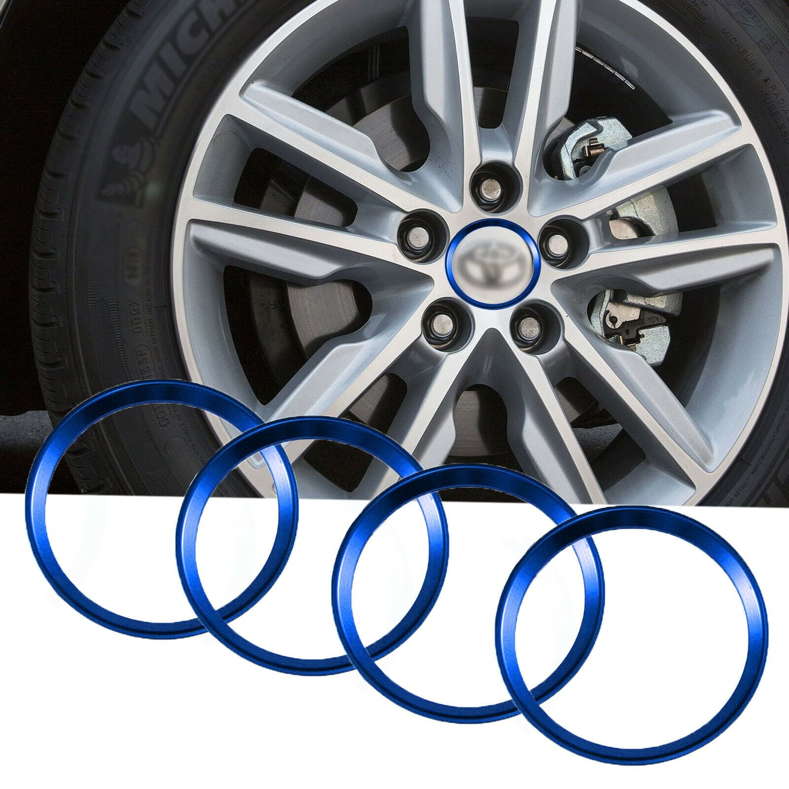 Xotic Tech 4x Blue Alloy Car Wheel Rim Center Cap Hub Ring Decoration for  Toyota Camry 2011-2016