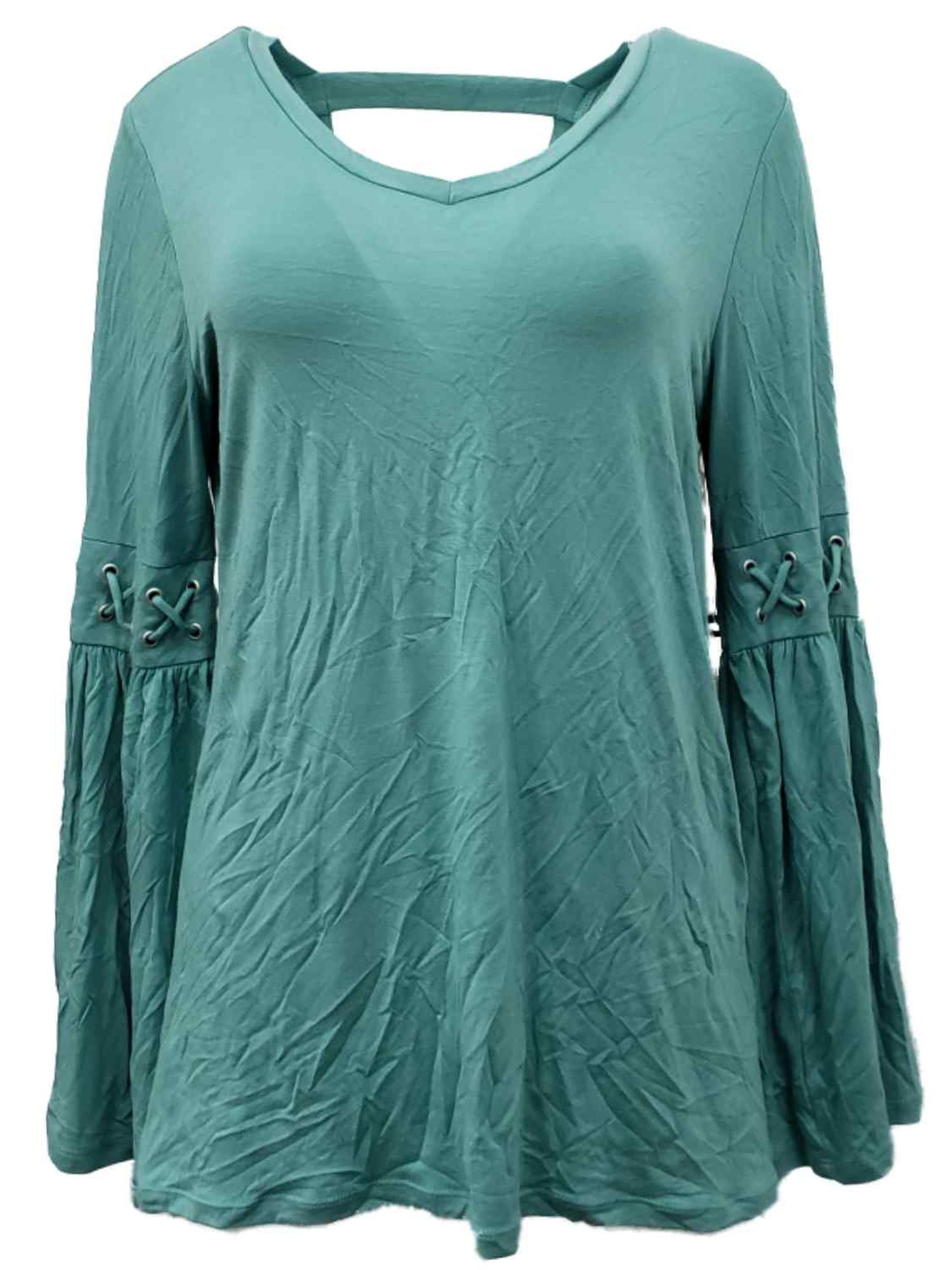 A&I Products Womens Soft Green Bell Sleeve Dressy Flowy Shirt Top