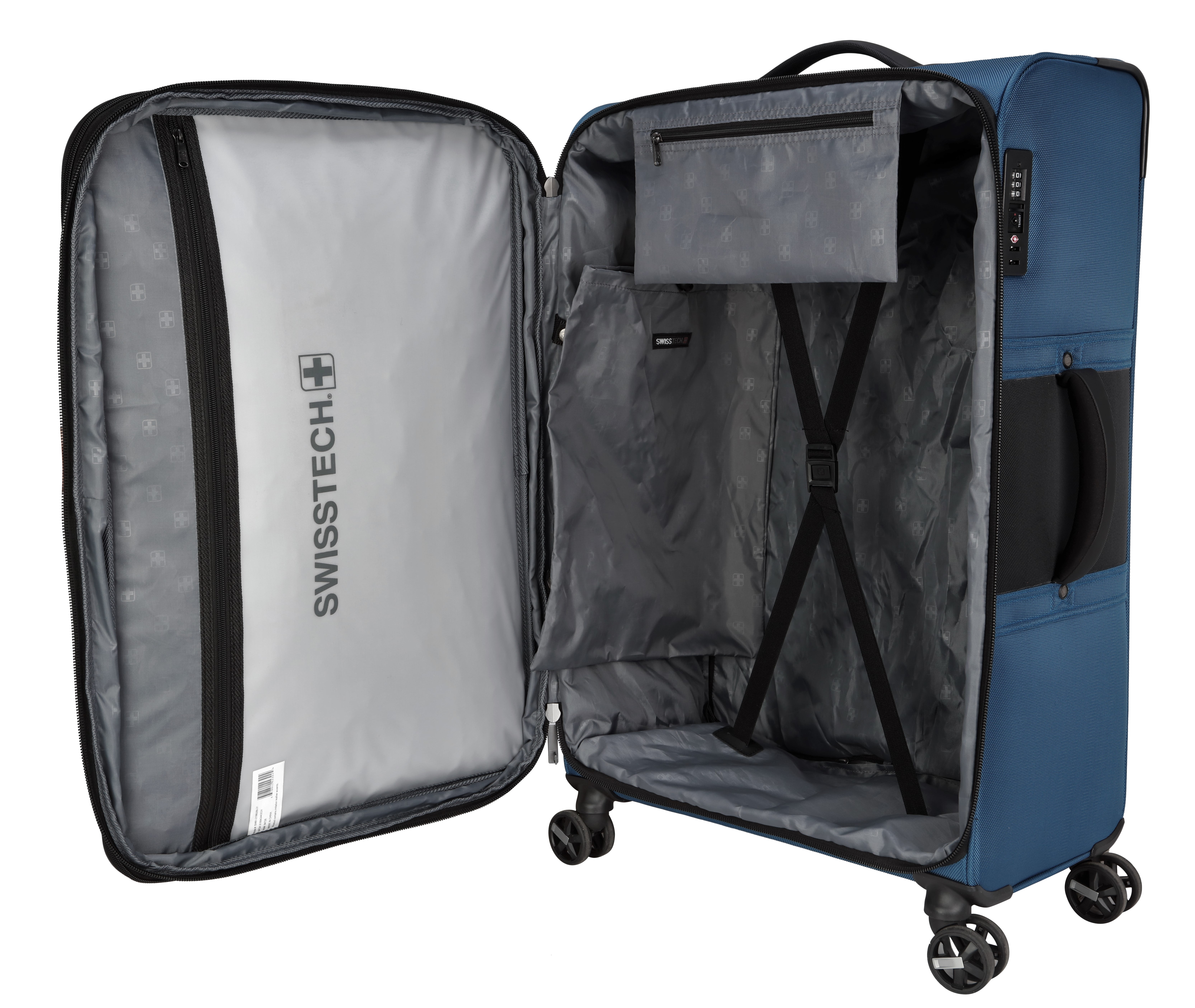 Swiss Tech 28in Softside Checked Luggage with 8-Wheel Spinner, Blue