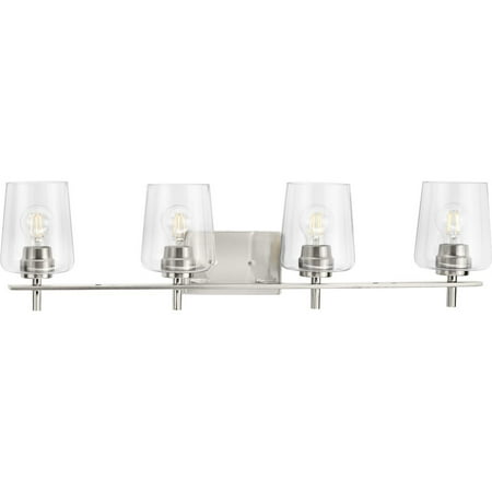 

Calais Collection Four-Light New Traditional Brushed Nickel Clear Glass Bath Vanity Light