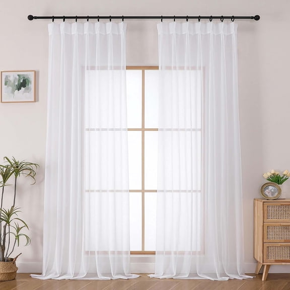 White Pinch Pleated Sheer Curtains for Bedroom Living Room, Modern Soft Airy Solid Light Filtering Window Curtains, Pinch Pleated Sheer Window Treatments, White