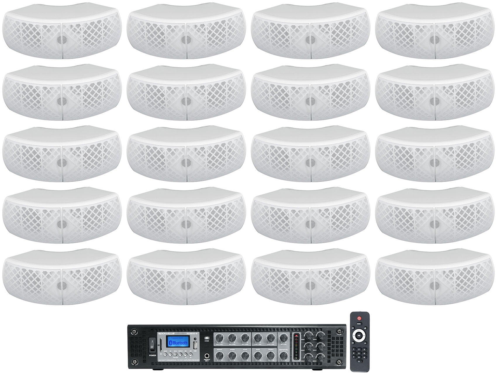 Rockville RCS6506 650w 6 Zone Commercial Amplifier+(20) White Dual 4