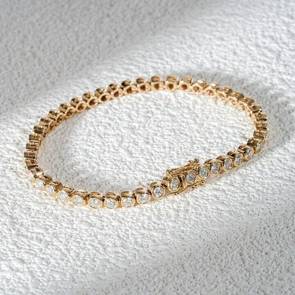Bluebelljewels Round Cut Cubic Zirconia 14k Yellow Gold Finish Bezel Tennis Bracelet