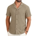 thumbnail image 3 of Iceglad Mens Casual Button Down Shirts Short Sleeve Striped Shirts Textured Summer Beach Shirt Khaki L, 3 of 9
