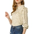 thumbnail image 5 of INSPIRE CHIC Women's Polka Dots Back Bow Tie Long Sleeve Leisure Blouse XL Beige, 5 of 8