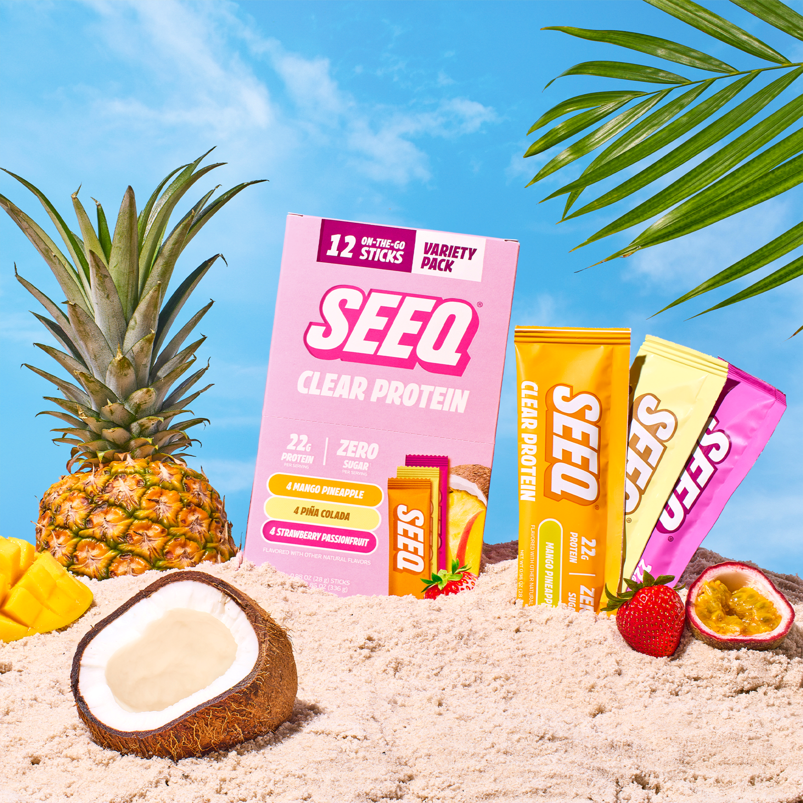 Seeq Protein Powder Tropical Pack, 12 On-The-Go Single Serve Packs