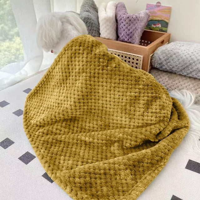 Flannel Blanket, Staron 2026 Solid Color Multifunctional Cover, Super Soft Breathable All Season Ribbed Wool Blanket Machine Washable, Yellow