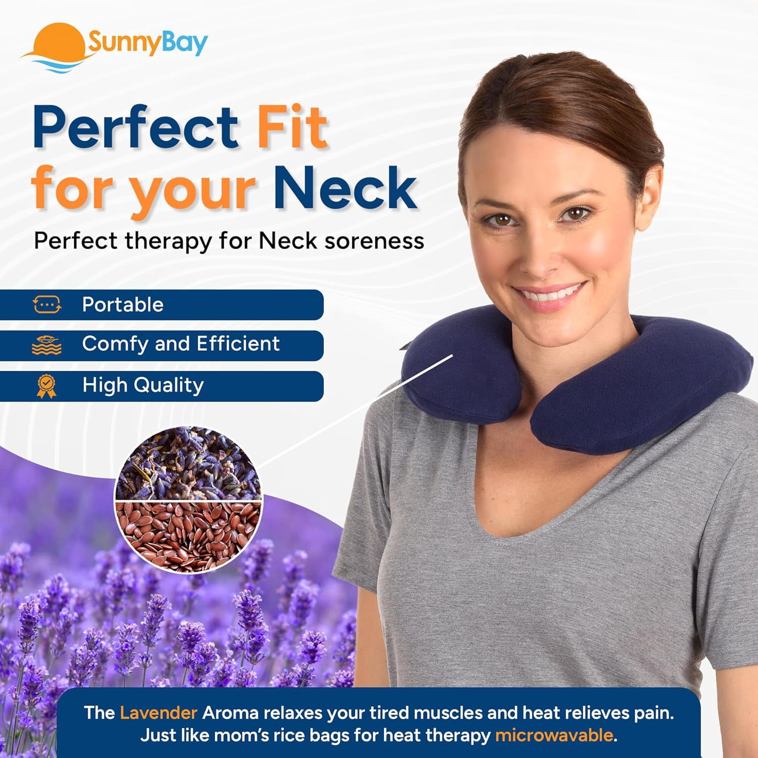 SunnyBay Microwave Heating Pad, Microwavable Heated Neck Pillow for Moist Hot or Cold Therapy, Aromatherapy Heated Neck and Shoulder Wrap with Flaxseed and Lavender Filling, FSA HSA Approved, Blue
