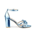 thumbnail image 3 of BLISSFUL STEP Women's Shoes Bow Tie Open Toe Ankle Strap High Block Heel Sandals Blue 10, 3 of 7
