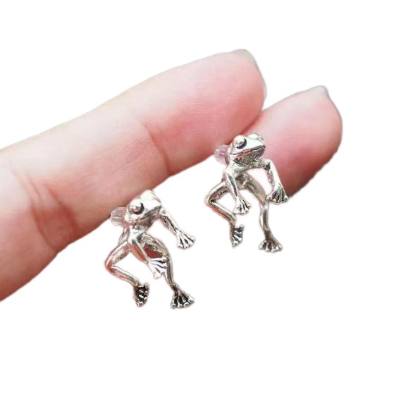 925 Silver Frog Animal Earrings Stud Dangle Wedding Women Ethnic Jewelry Gift-default