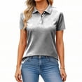 thumbnail image 2 of Women's Collared Polo Shirt Short Sleeve Button-up Top Solid Color Casual Daily Office T-shirt, 2 of 5