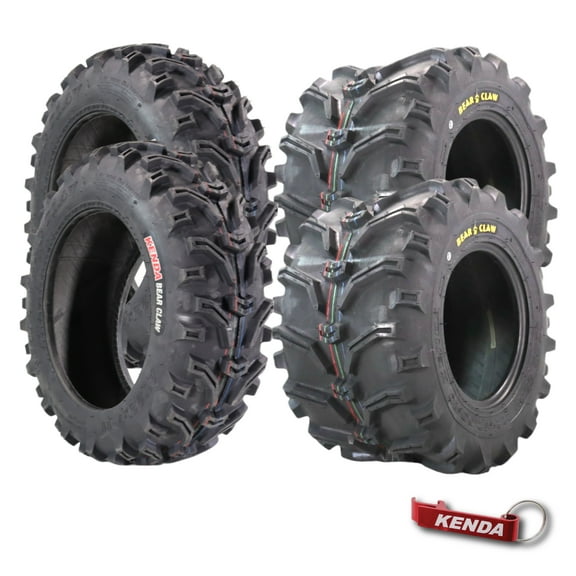 Kenda Bearclaw K299 - 22x7-11 Front & 22x12-10 Rear Tires for All Terrain (ATV), UTV, and Side by Side (SxS) Vehicles - 6-Ply - Bear Claw 22x7x11 22x12x10 with Kenda Keychain (4-Pack)