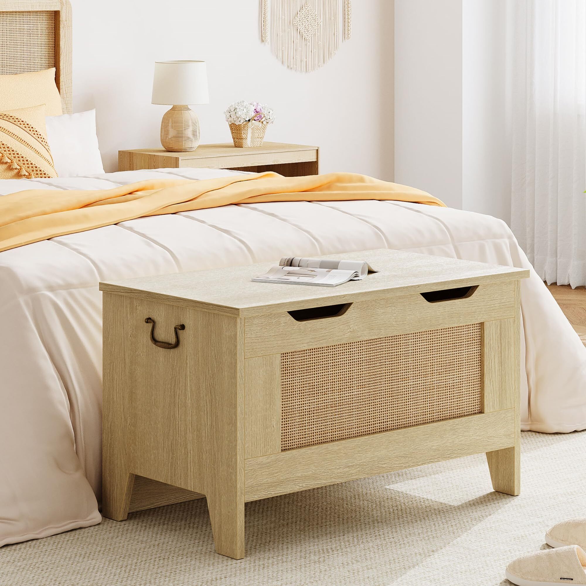 Storage Bench with Safety Hinge, Wood Large Toy Box, Storage Trunk for Entryway, Living Room, Bedroom