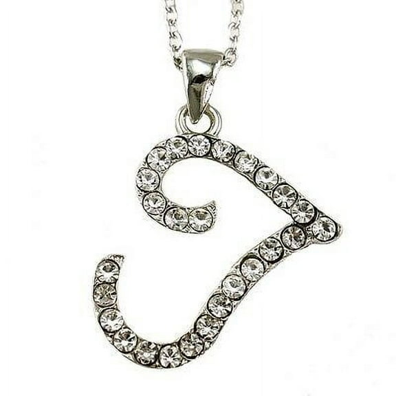 Initial T Necklace Chain Clear Stone Crystal Rhinestone Silver Tone Pendant NEW