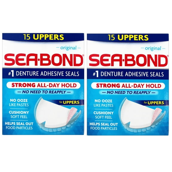 SEA-BOND Denture Adhesive Seals Uppers Original, 15 ea (Pack of 2)