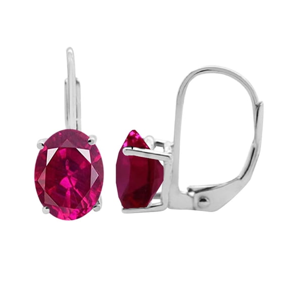 Mauli Jewels Ear Rings for Women 2.1 Carat 7x5 MM Oval Created Ruby Lever back Earrings Carat 14K White Gold 4-prong