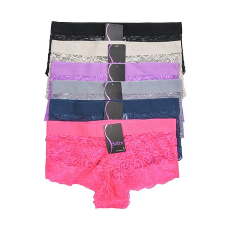 - 6 Pack of Women Hipster Panties Floral Lace Boyshorts Cheeky Underwear Bikini