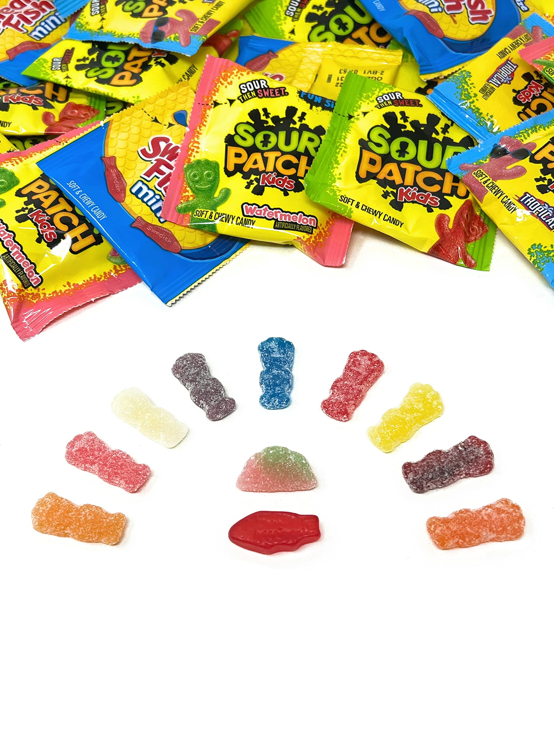 Sweet & Sour Gummy Candy Mix – Sour Patch Kids, Swedish Fish Minis, Tropical & Watermelon (24 oz)