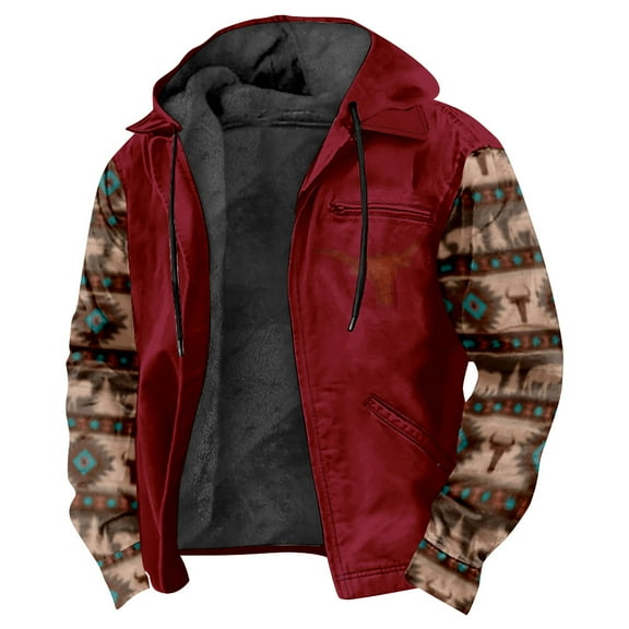 Western Buffalo Red Outerwear Coat Aztec Pattern Long Sleeve Winter Zip Hoodies Women Men Jacket Parkas