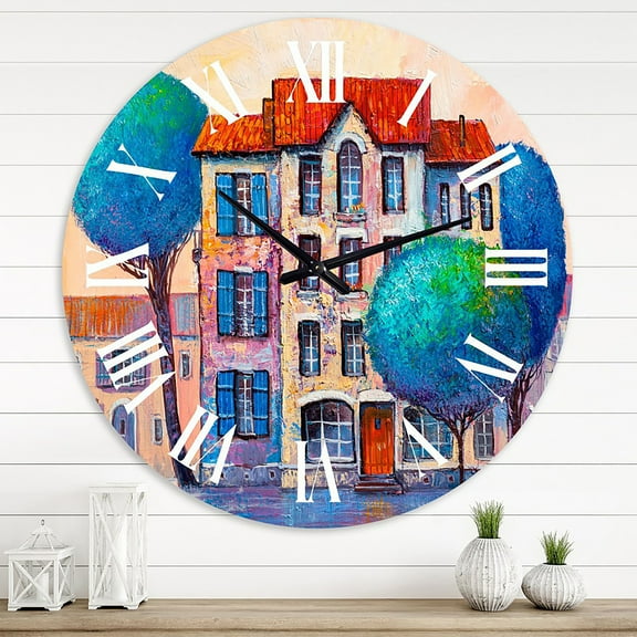 Designart 'House With Red Roof And Colorful Autumn Trees' Modern Wall Clock