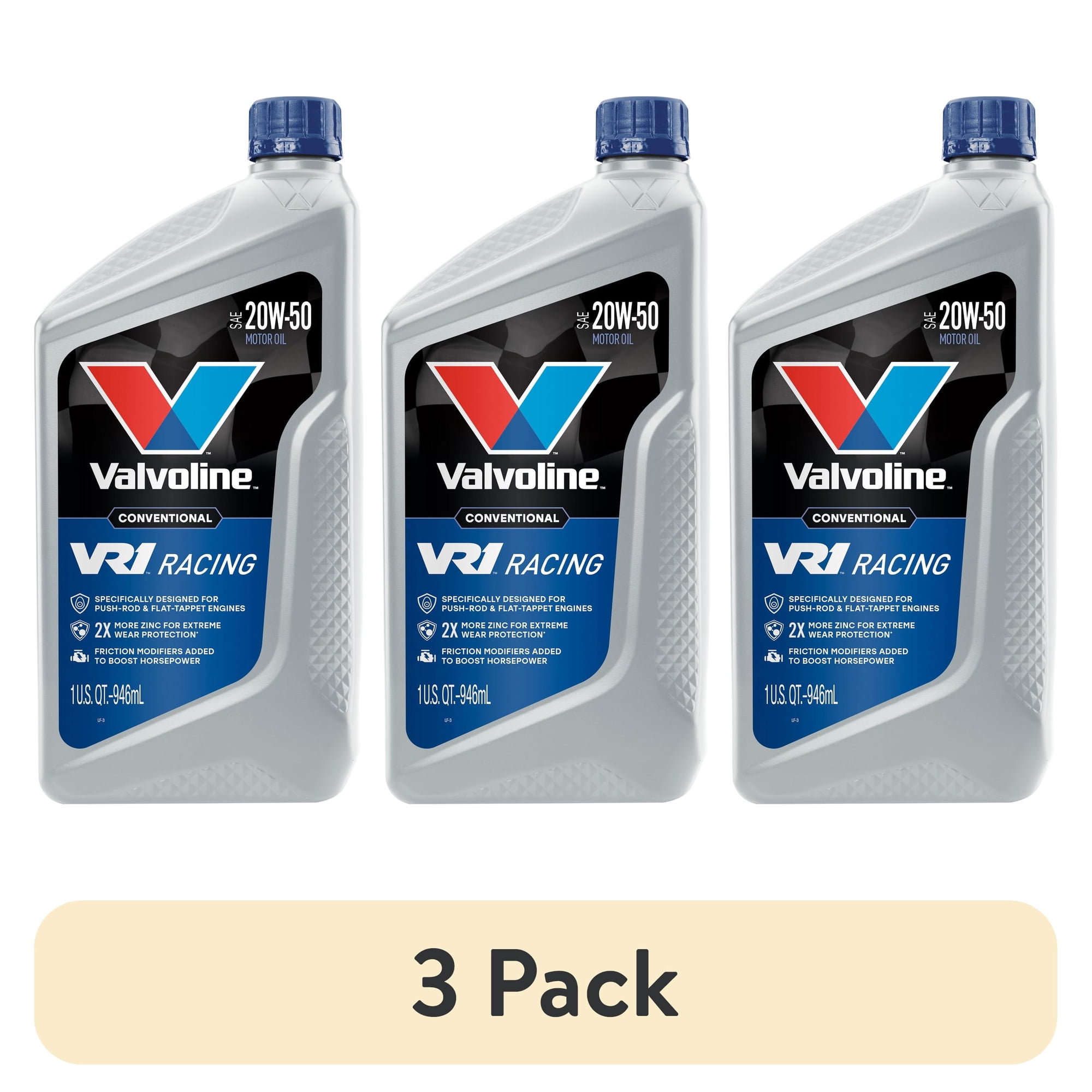 (3 pack) Valvoline VR1 Racing 20W-50 Motor Oil 1 Quart