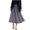 thumbnail image 6 of Long Skirts for Women Solid Color Elastic Waist Summer Casual Regular Pleated Skirt A-Line Flowy Ruffled Ankle Length Skirt, 6 of 7