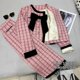 thumbnail image 4 of Abrigo corto de dos piezas con lazo para mujer, de cintura alta minifalda, Tweed, fragancia francesa pequeña, Primavera, Otoño e Invierno, 4 of 5