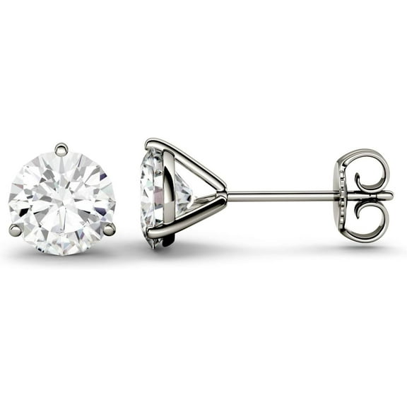 Charles & Colvard 14K White Gold Moissanite 6.5mm Round Stud Earrings 2.00cttw DEW