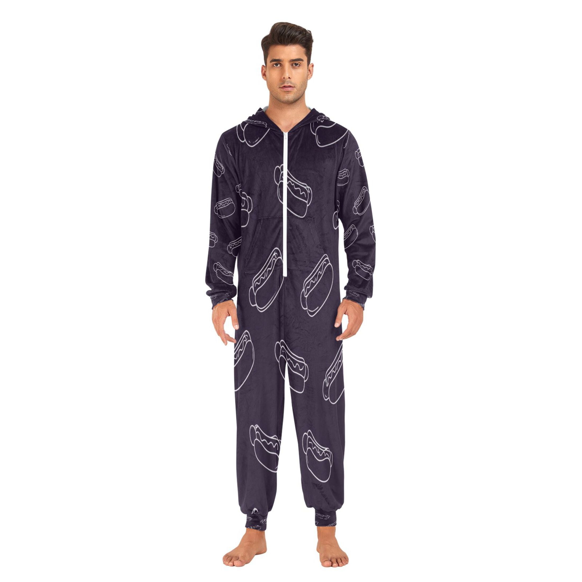 1-Pack Onesie Jumpsuits For Men&Women Winter One Piece Zipper Pajamas Playsuit Seamless Pattern Of Hot Dogs