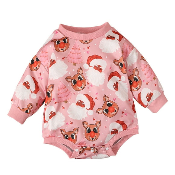Newborn Baby Boy Girl Fall Winter Clothes Christmas Long Sleeve Bubble Sweatshirt Romper Cute Infant One Piece Outfit 3-24 Months Pink