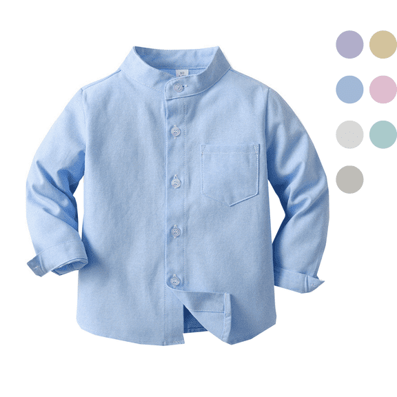 Fozruso Boy's Collared Dress Shirts Long Sleeve Button Up Shirts for Kids School Daily Casual