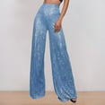 thumbnail image 2 of Women's Pants Elastic Waist Fashion Sequined Sparkling High Waisted Wide Leg Flared Nightclub Wear Trousers Dressy Casual Blue 4XL, 2 of 6