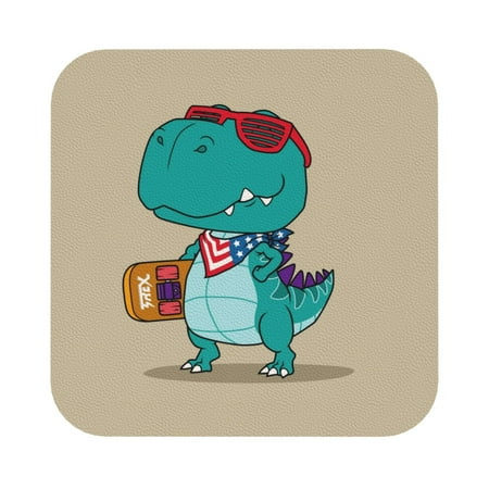 

Matuu Cool Dino Playing Skateboard for Cup Coasters Set of 6 Leather Coasters Desk Coasters for Office Measures 4” x 4” Square