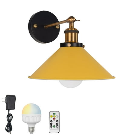 

FSLiving Remote Control Wall Sconce with Rechargeable Battery Run Dimming Bulb Vintage Simple Collocation Macaron Yellow Metal Wall Light Fixture for Reading Dorm Loft - 1 Pack