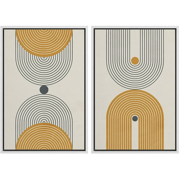 IDEA4WALL Framed Canvas Print Wall Art Set Mid-Century Modern Geometric Spiral Mosaic Nature Illustrations Modern Art Rustic Decorative for Living Room, Bedroom, Office - 16"x24"x2 White