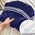 thumbnail image 4 of Full Size Fitted Sheet Set - Navy Blue Geometric 3 Piece Bedding Sets 16" Deep Pocket Fitted Sheet with 2 Pillowcases White Greek Key Design Abstract Modern Art Brushed Microfiber Luxury Bed Sheets, 4 of 9