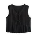 thumbnail image 3 of QHFBli Linen Bow Tie Front Tank Top Women Coquette Pleated Peplum Blouse Y2K Ruffle Shirt Sleeveless Tunic Outfits, 3 of 3