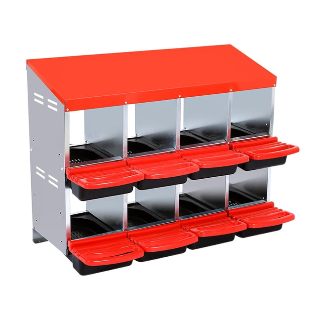Eastvita Red Chicken Nesting Box with Lockable Lid 8 Compartments for Easy Egg Collection Protection No Legs