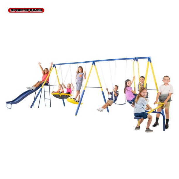 Sportspower Super 10 Metal Swing Set with Saucer Swing, Standing Swing