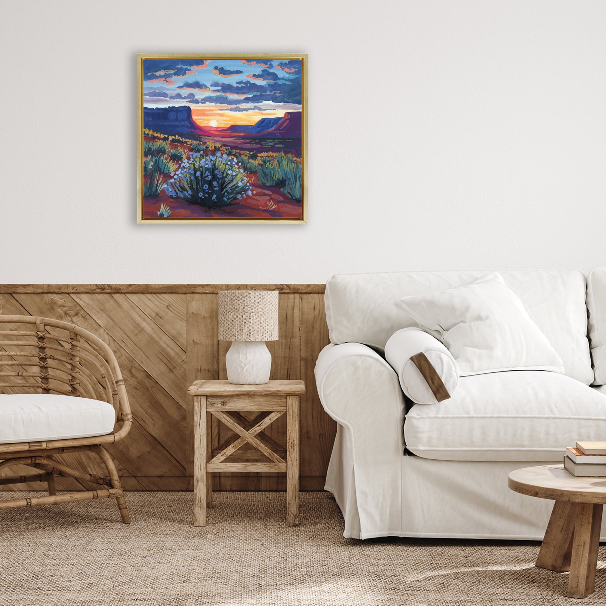 Stupell Industries Desert Sunset on Blooming Bush Gold Framed Floater Canvas Wall Art, design by Kate Jarvik Birch